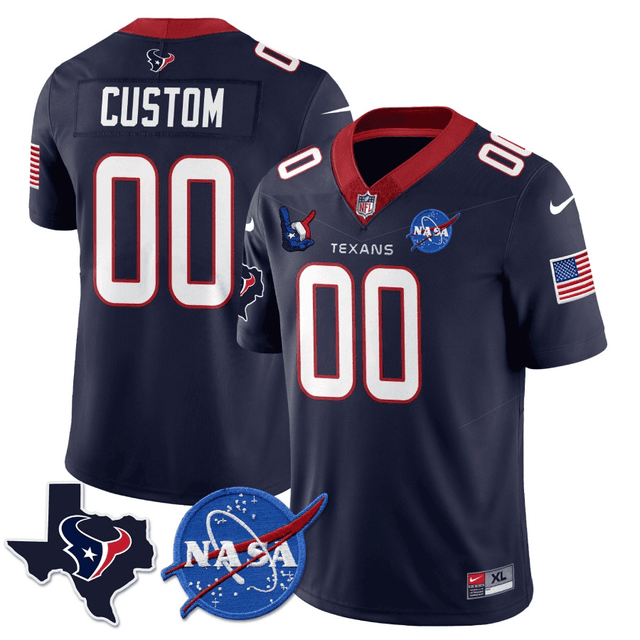 Houston Texans Nasa Patch City Edition Custom Jersey - All Stitched - Navy — view 1