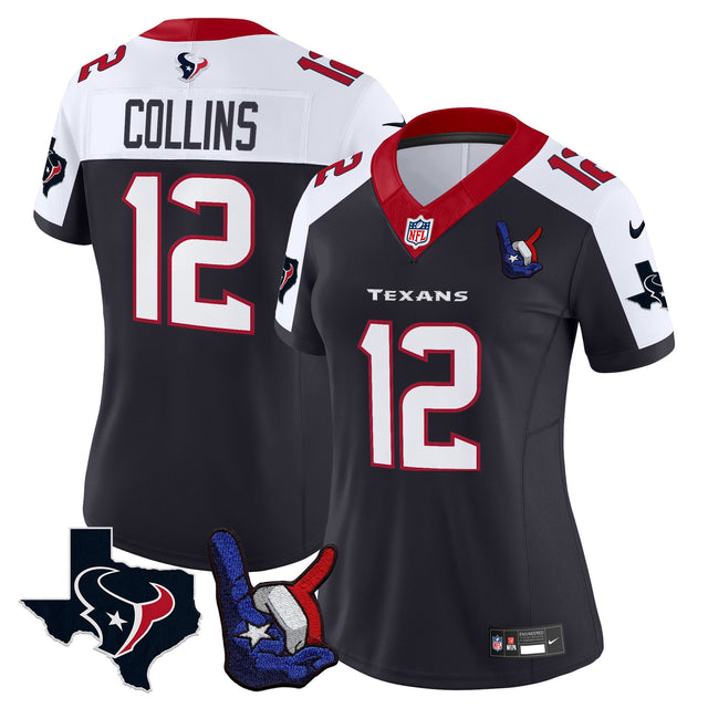 Women's Houston Texans Hand Sign Throwing Up The H Vapor Jersey - All Stitched - Navy Alternate - Nico Collins — view 1