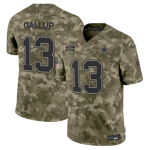 Men's Dallas Cowboys 2024 Salute to Service Vapor Limited Jersey - All stitched - Olive Camo - Michael Gallup — view 1