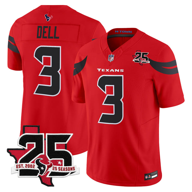 Men's Houston Texans 25th Year Anniversary Patch Vapor Limited Jersey - All Stitched - Red - Tank Dell — view 1