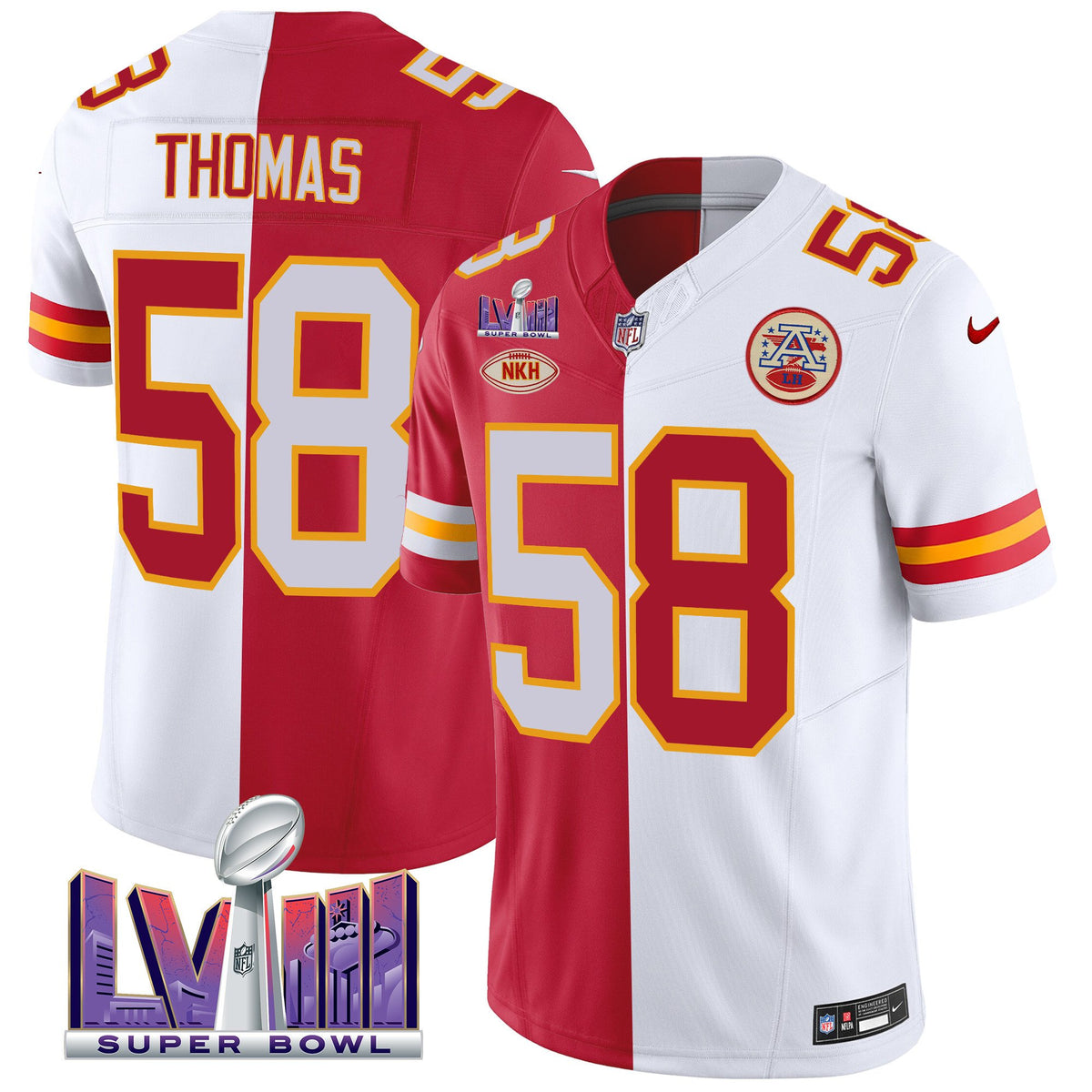 Men's Chiefs Super Bowl LVIII Patch Vapor Jersey V3 - All Stitched - Split - Derrick Thomas — view 1