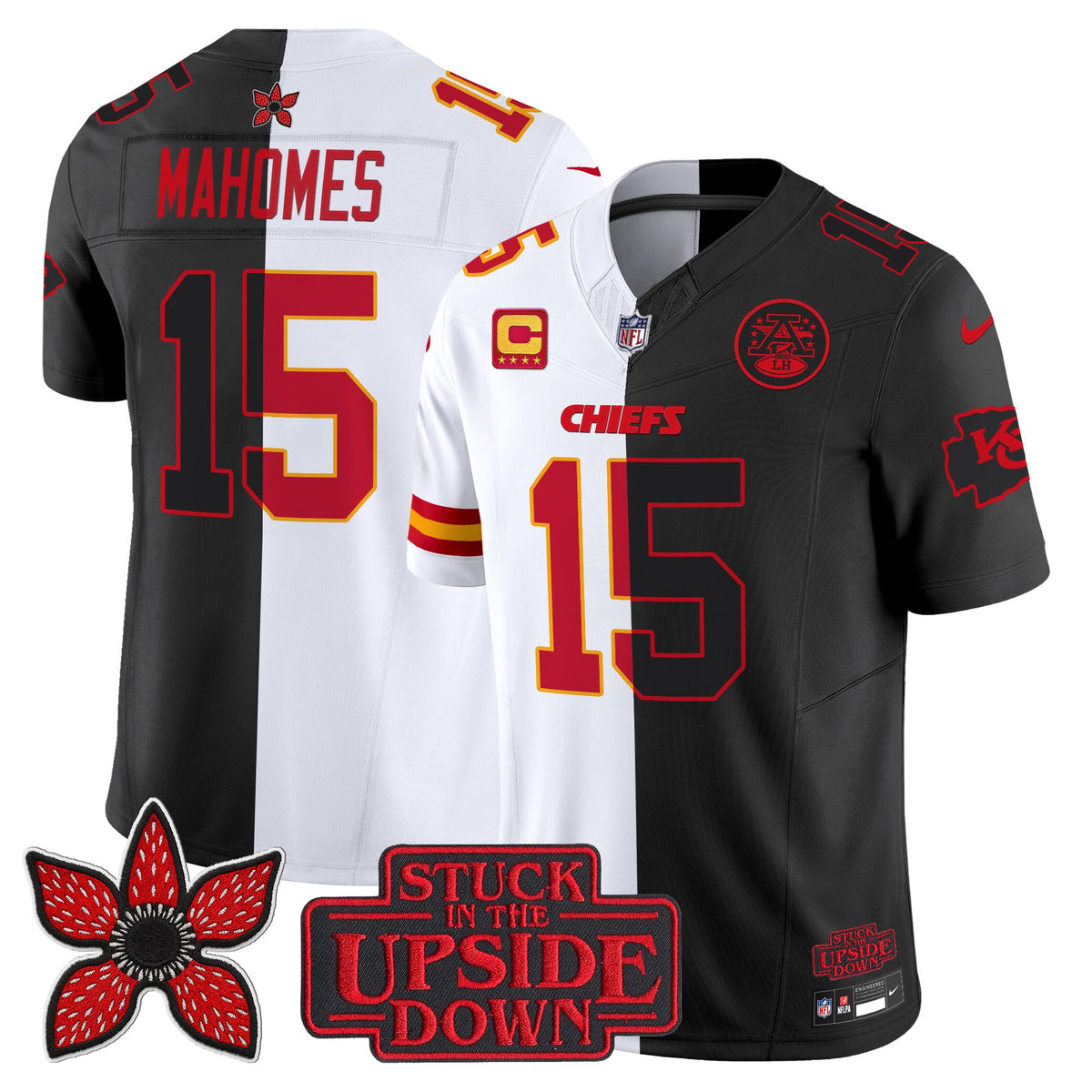 Men's Kansas City Chiefs 'Upside Down Edition' Vapor Limited Jersey - All Stitched - White-Black - Patrick Mahomes — view 1
