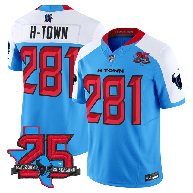Men's Houston Texans 25th Year Anniversary Patch Vapor Limited Jersey - All Stitched - Blue Alternate - H‑Town 281 — view 1