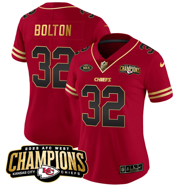 Women's Chiefs 2023 AFC West Champions Patch Vapor Limited Jersey - All Stitched - Black Red - Nick Bolton — view 1