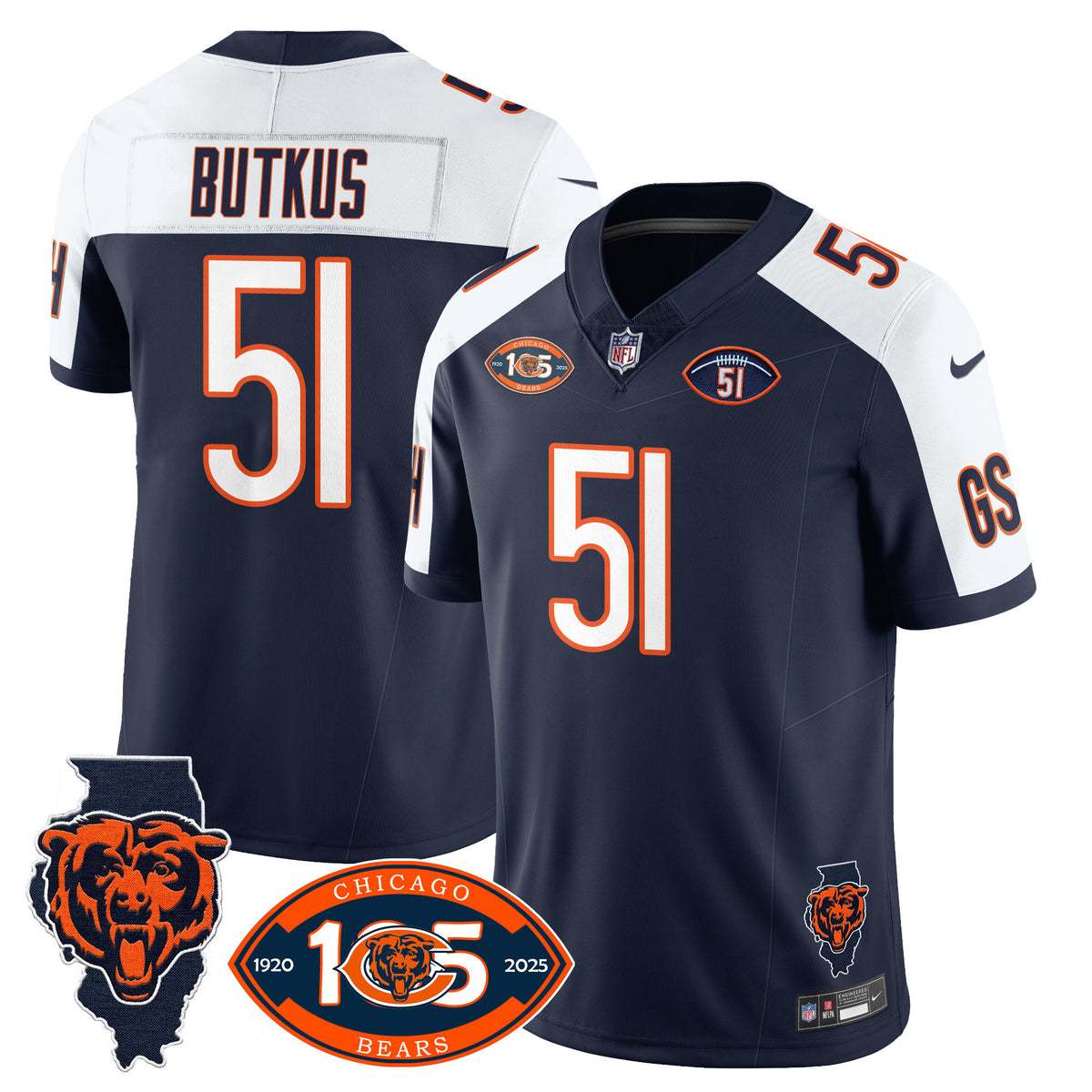 Men's Bears 1920-2025 The Bears Vapor Limited Jersey - All Stitched - Navy Alternate - Dick Butkus — view 1