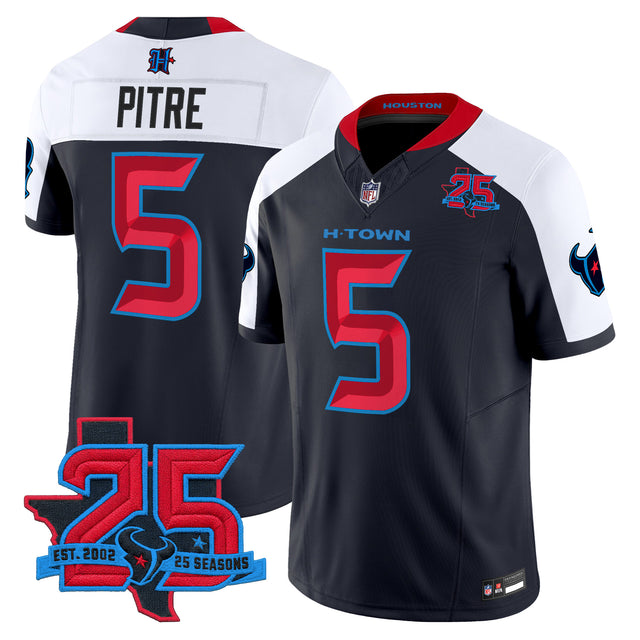 Men's Houston Texans 25th Year Anniversary Patch Vapor Limited Jersey - All Stitched - Navy Alternate - Jalen Pitre — view 1