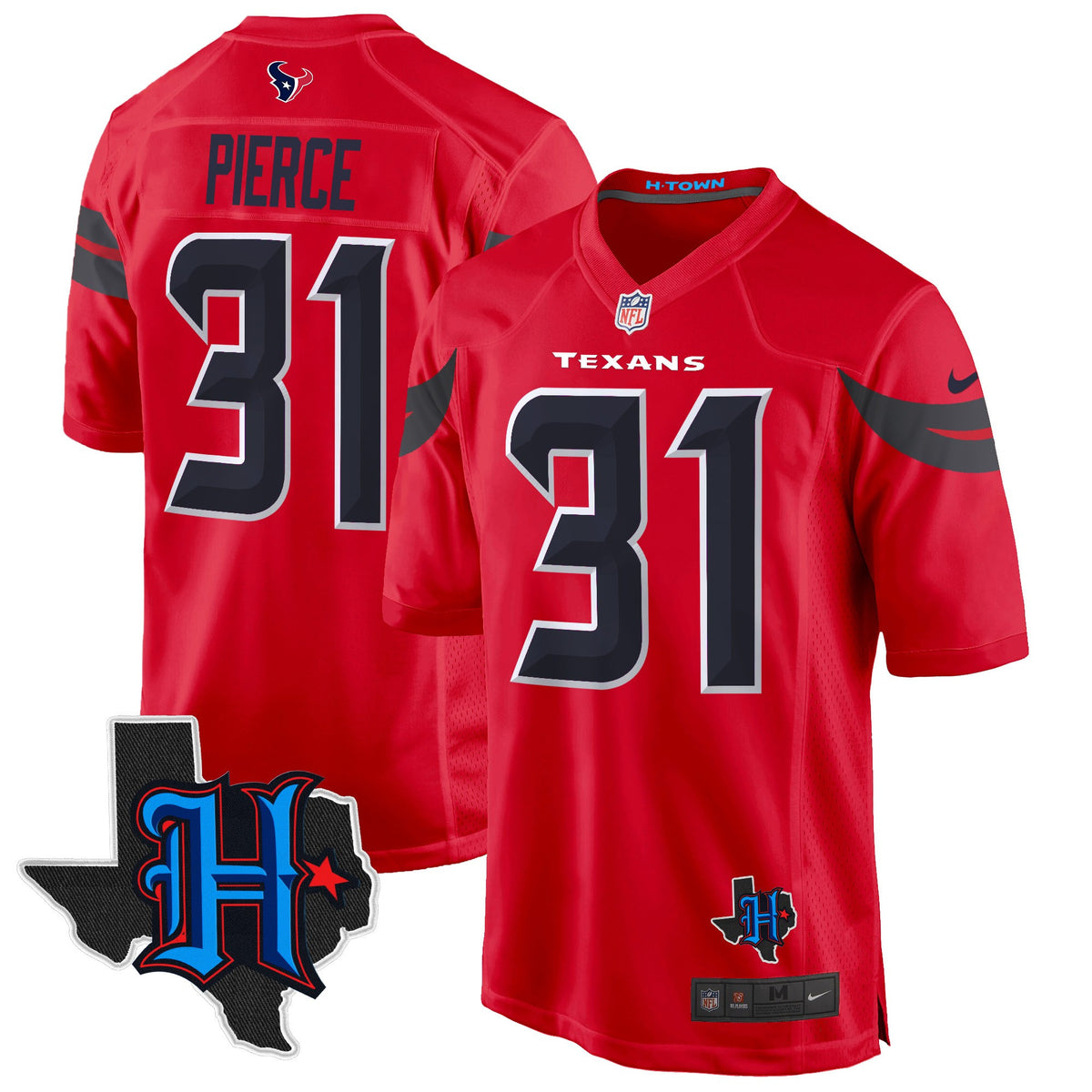 Men's Houston Texans 2024 Texas Patch Game Jersey - All Stitched - Red - Dameon Pierce — view 1