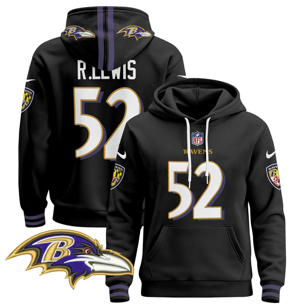 Men's Baltimore Ravens 2024 Pullover Hoodie V4 - All Stitched - Black - Ray Lewis — view 1