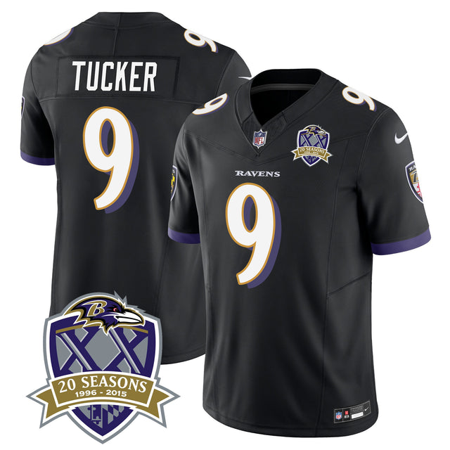Men's Ravens 20th Season Patch Vapor Limited Jersey - All Stitched - Black - Justin Tucker — view 1