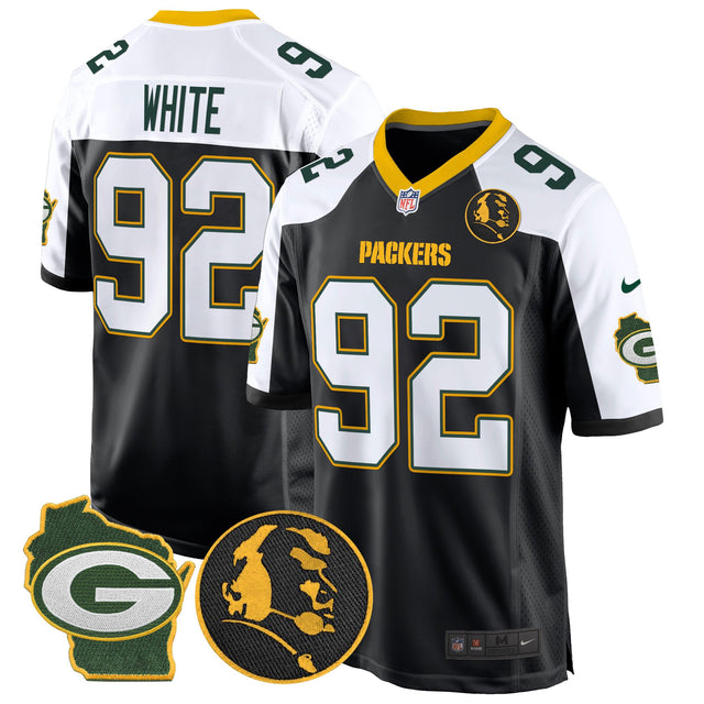 Men's Packers John Madden & Home Patch Game Jersey - All Stitched - Black Alternate - Reggie White — view 1