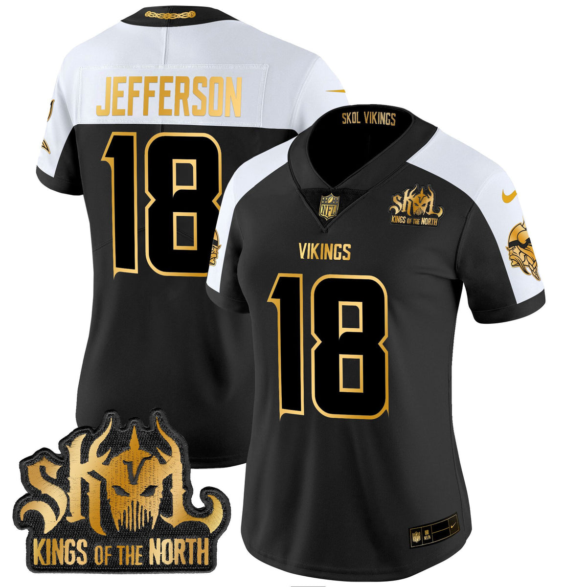 Women's Minnesota Vikings 2024 Winter Warrior Skol Patch Gold Vapor Limited Jersey - All Stitched - Alternate - Justin Jefferson — view 1