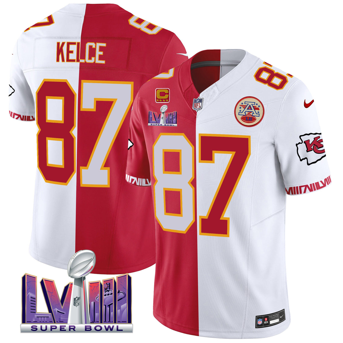 Men's Chiefs Super Bowl LVIII Pattern Vapor Jersey - All Stitched - Split - Travis Kelce — view 1
