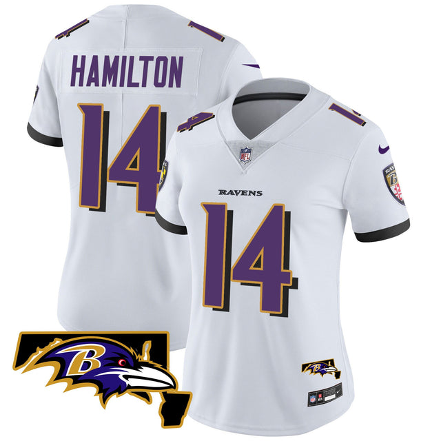 Women's Ravens Maryland Patch Vapor Limited Jersey - All Stitched - White - Kyle Hamilton — view 1