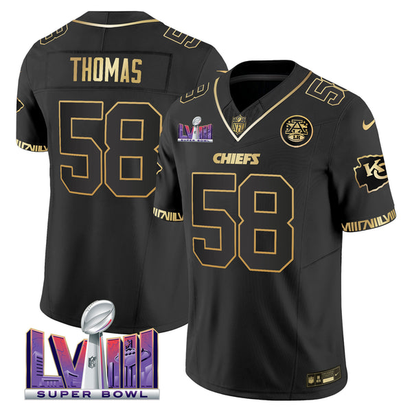 Men's Chiefs Super Bowl LVIII Pattern Vapor Jersey - All Stitched - Black Gold - Derrick Thomas — view 1