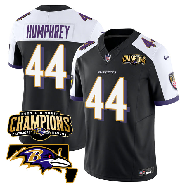 Men's Ravens 2023 AFC North Champions & Maryland Patch Vapor Jersey - All Stitched - Black Alternate - Marlon Humphrey — view 1