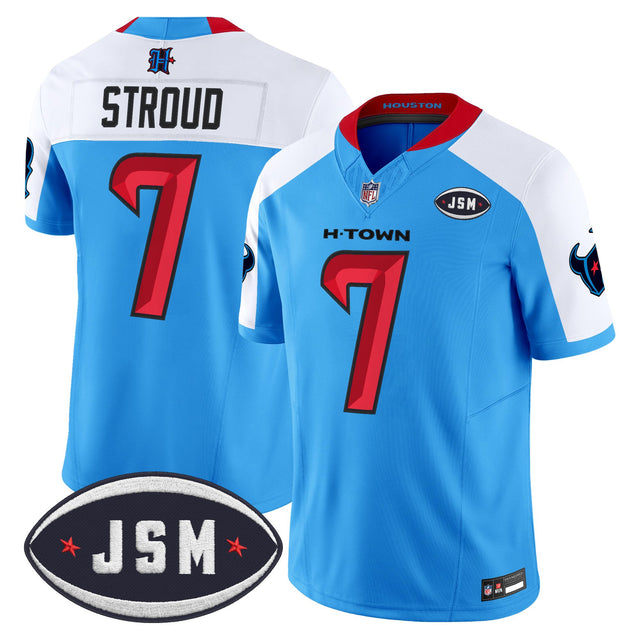 Men's Houston Texan Janice McNair Memorial Patch Vapor Limited Jersey - All Stitched - Blue Alternate - C.J. Stroud — view 1