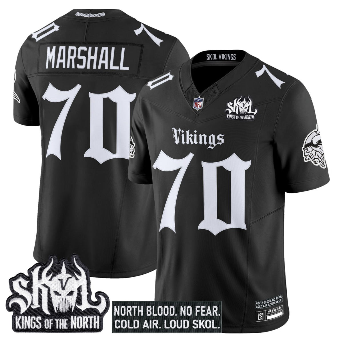 #70 Marshall Minnesota Vikings 'Gothic Norseblood Edition' Vapor Limited Jersey - All Stitched - Black — view 1