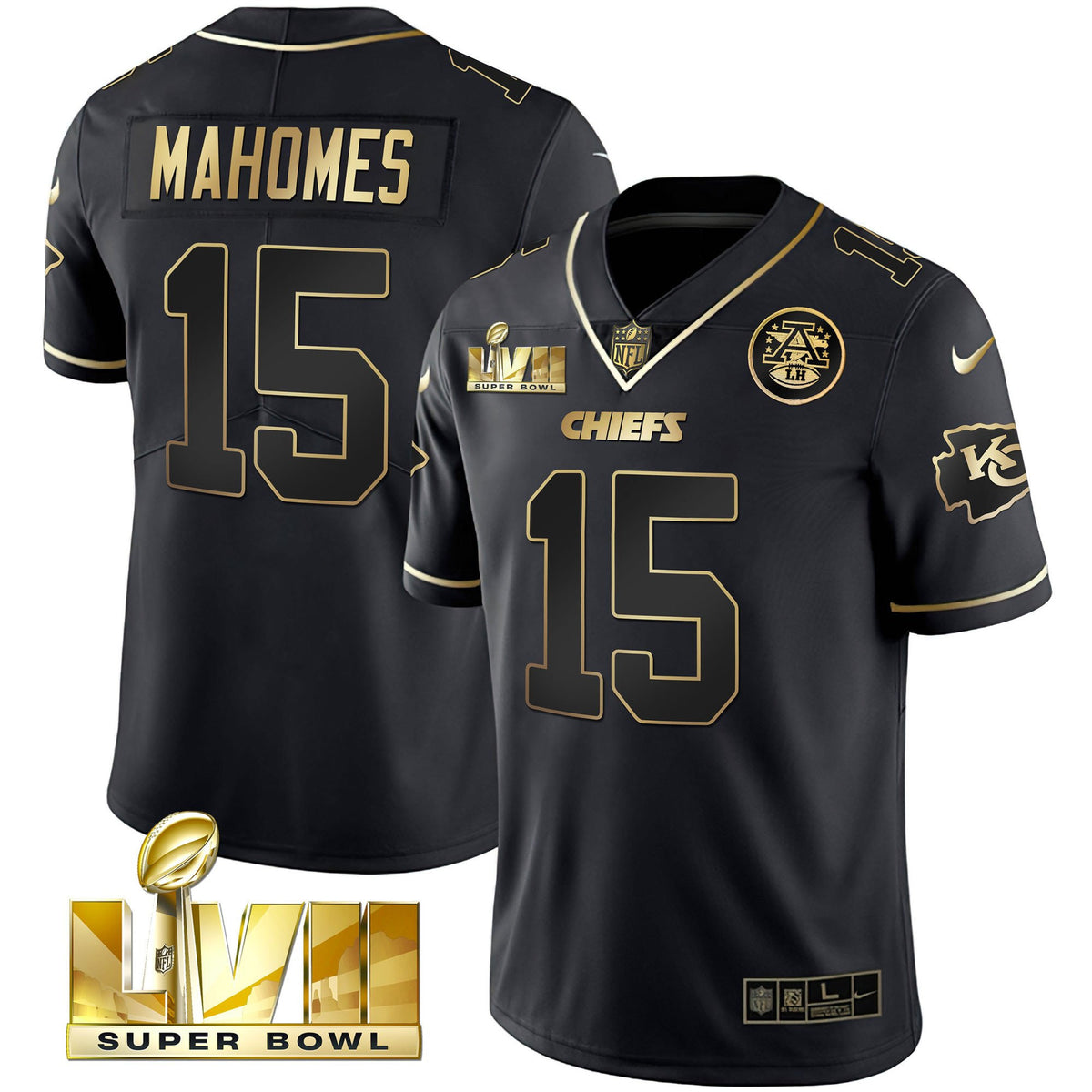 Men's Chiefs Super Bowl Vapor Gold Jersey V2- All Stitched - Black Gold - Patrick Mahomes — view 1