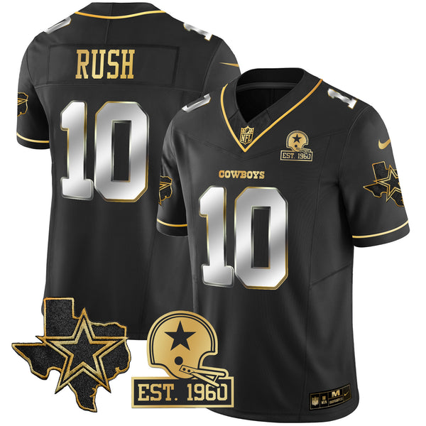 Men's Cowboys Texas Patch Gold Vapor Jersey - All Stitched - Black Limited - Cooper Rush — view 1