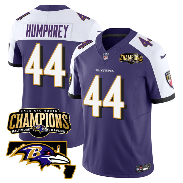 Men's Ravens 2023 AFC North Champions & Maryland Patch Vapor Jersey - All Stitched - Purple Alternate - Marlon Humphrey — view 1