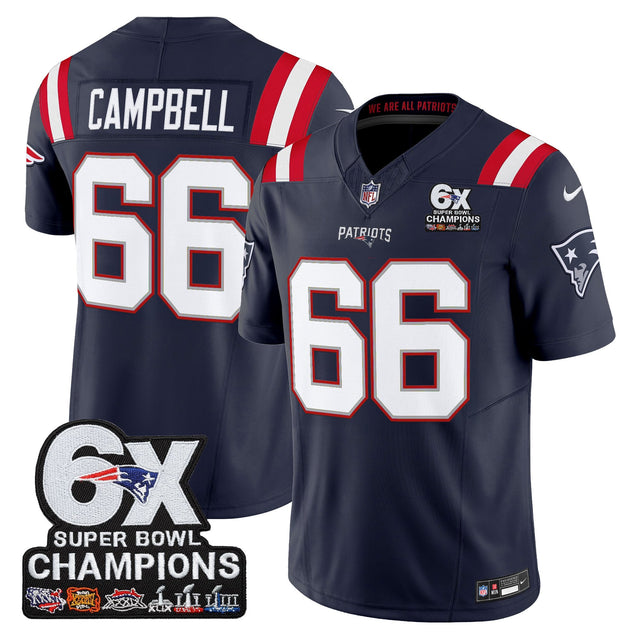 Men's New England Patriots 6-Time Champions Patch Vapor Limited Jersey - All Stitched - Navy - Will Campbell — view 1
