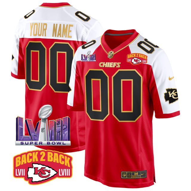 Chiefs Super Bowl LVIII & Back 2 Back Patch Game Custom Jersey - All Stitched - Red Alternate — view 1