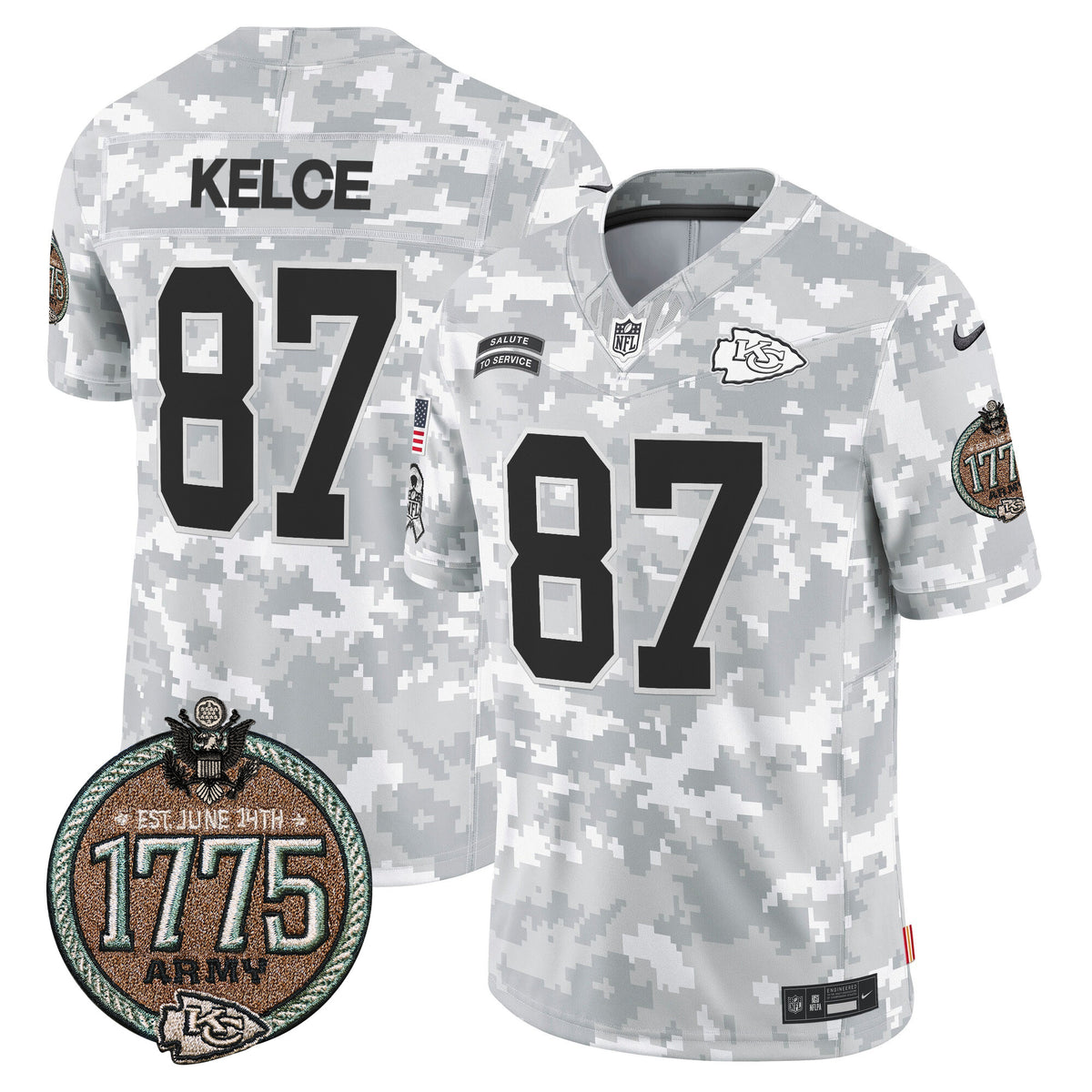 Men's Chiefs 2024 Salute to Service Establishment Year Patch Vapor Limited Jersey - All Stitched - Army - Travis Kelce — view 1