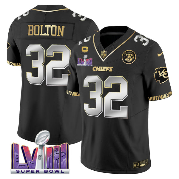 Men's Chiefs Super Bowl LVIII Pattern Vapor Jersey V2 - All Stitched - Black Limited - Nick Bolton — view 1