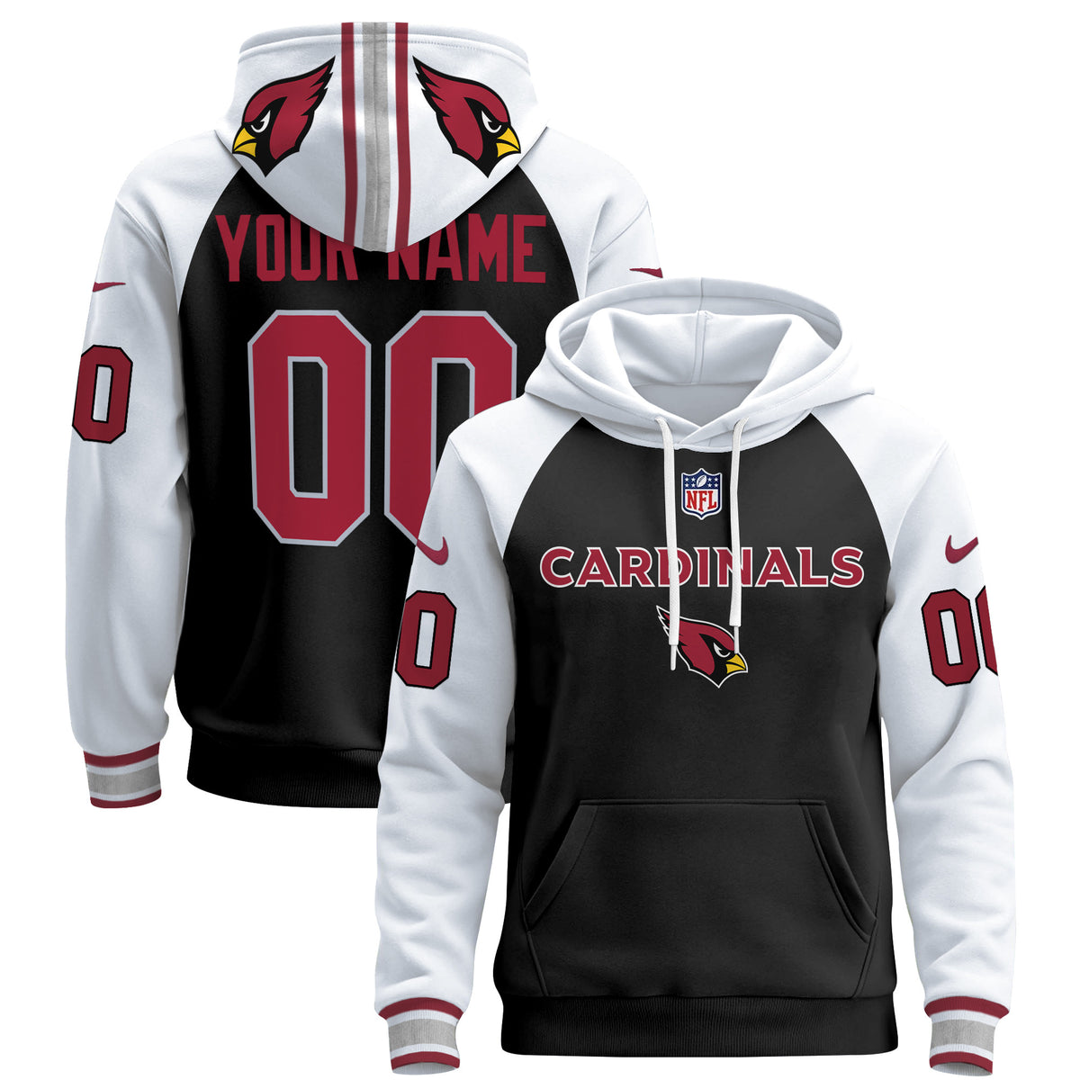 Arizona Cardinals 2024 Custom Pullover Hoodie V3 - All Stitched - Black Alternate — view 1