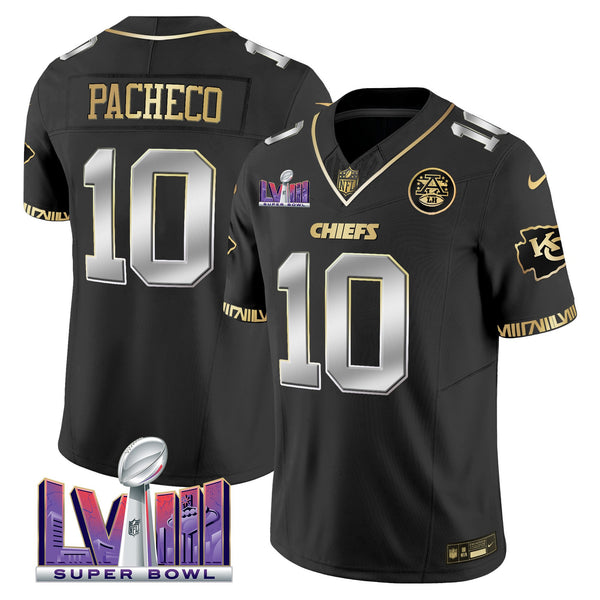 Men's Chiefs Super Bowl LVIII Pattern Vapor Jersey V2 - All Stitched - Black Limited - Isiah Pacheco — view 1