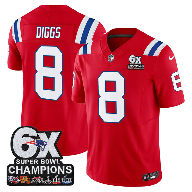 Men's New England Patriots 6-Time Champions Patch Vapor Limited Jersey - All Stitched - Red - Stefon Diggs — view 1