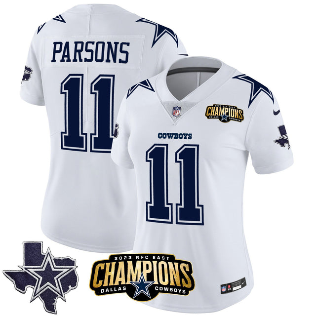 Women's Cowboys 2023 NFC East Champions Patch Vapor Jersey - All Stitched - White - Micah Parsons — view 1