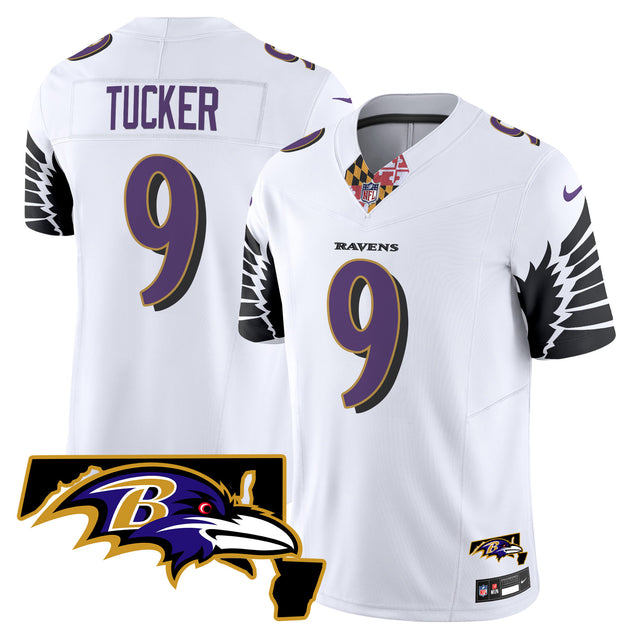 Men's Ravens Maryland Patch Vapor Limited Jersey V3 - All Stitched - White - Justin Tucker — view 1