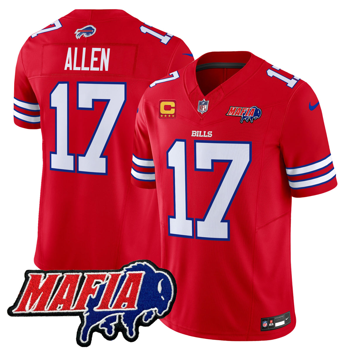 Men's Buffalo Bills 2025 Bills Mafia Patch Vapor Limited Jersey - All Stitched - Red - Josh Allen — view 1