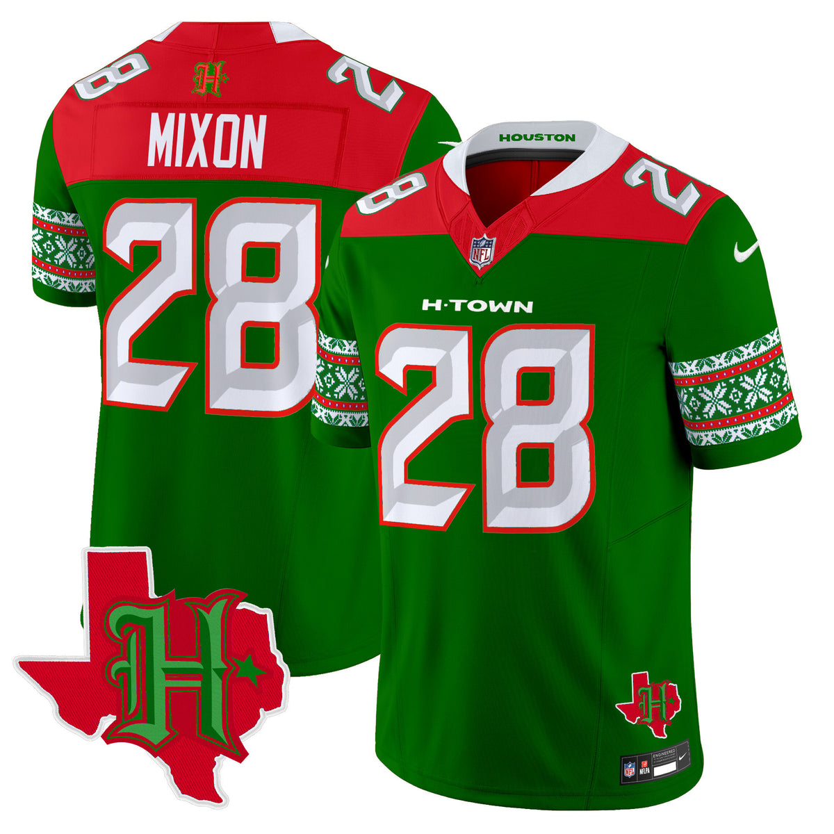 Men's Houston Texans 2024 Christmas Vapor Limited Jersey - All Stitched - Green - Joe Mixon — view 1