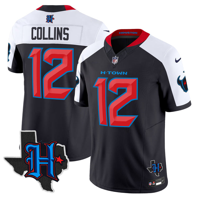 Men's Houston Texans 2025 Texas Patch Vapor Limited Jersey V2 - All Stitched - Navy Alternate - Nico Collins — view 1