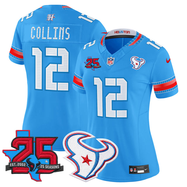 Women's Houston Texans 2026 Rivalries Vapor Limited Jersey - 25th Year Anniversary Patch - All Stitched - Blue - Nico Collins — view 1