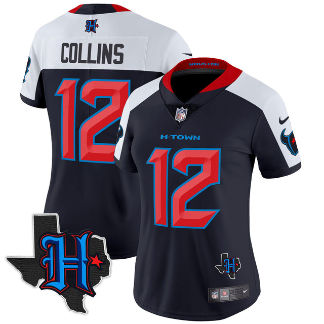 Women's Houston Texans 2024 Texas Patch Vapor Limited Jersey V2 - All Stitched - Navy Alternate - Nico Collins — view 1
