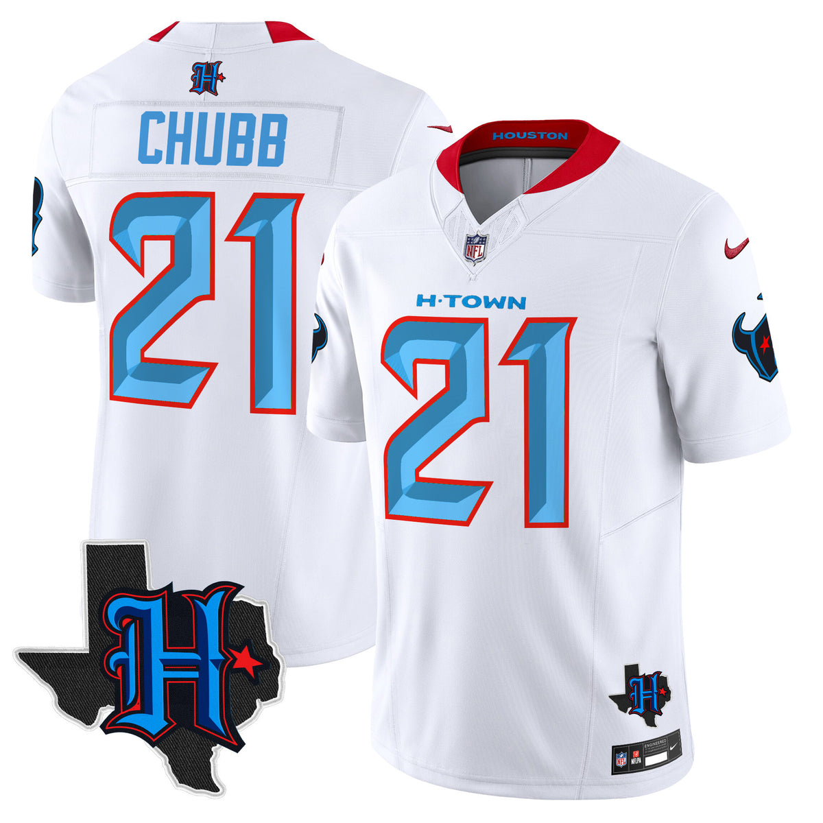 Men's Houston Texans 2024 Texas Patch Vapor Limited Jersey V2 - All Stitched - White - Nick Chubb — view 1