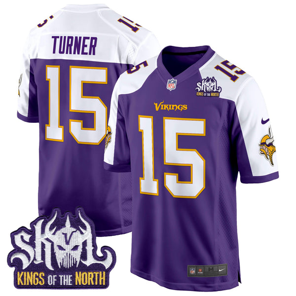 Men's Minnesota Vikings King Of The North Patch Throwback Game Jersey - All Stitched - Purple Alternate - Dallas Turner — view 1