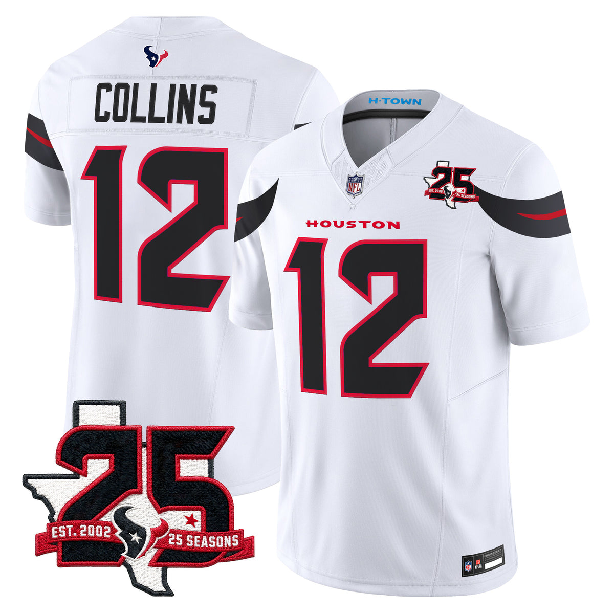 Men's Houston Texans 25th Year Anniversary Patch Vapor Limited Jersey - All Stitched - White - Nico Collins — view 1