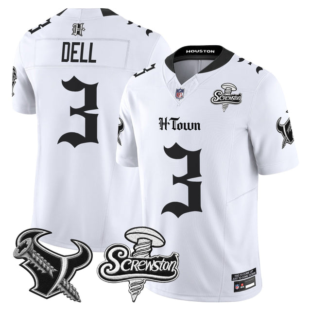 Men's Houston Texans DJ Screw Vapor Limited Jersey - Gothic Edition - All Stitched - White - Tank Dell — view 1