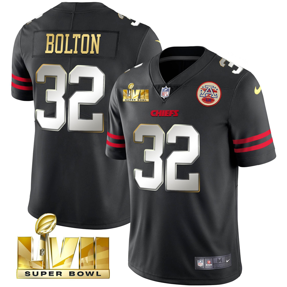 Men's Chiefs Super Bowl LVII Gold Vapor Limited Jersey - All Stitched - Gold Trim - Nick Bolton — view 1
