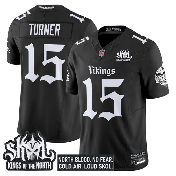 Men's Minnesota Vikings 'Gothic Norseblood Edition' Vapor Limited Jersey - All Stitched - Black - Dallas Turner — view 1