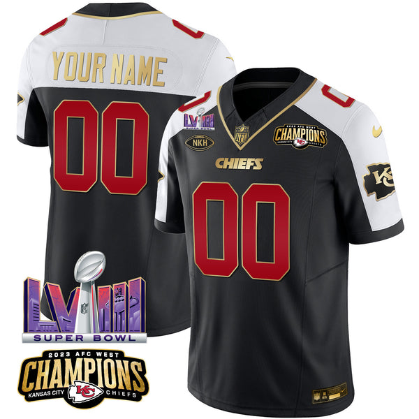 Chiefs AFC West Champions & Super Bowl LVIII Patch Vapor Custom Jersey - All Stitched - Black Alternate — view 1