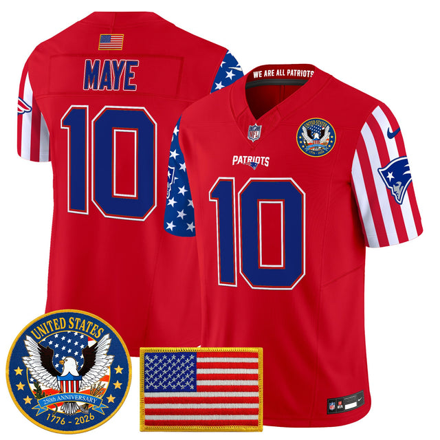 Men's New England Patriots America250 Edition Vapor Limited Jersey - All Stitched - Red - Drake Maye — view 1