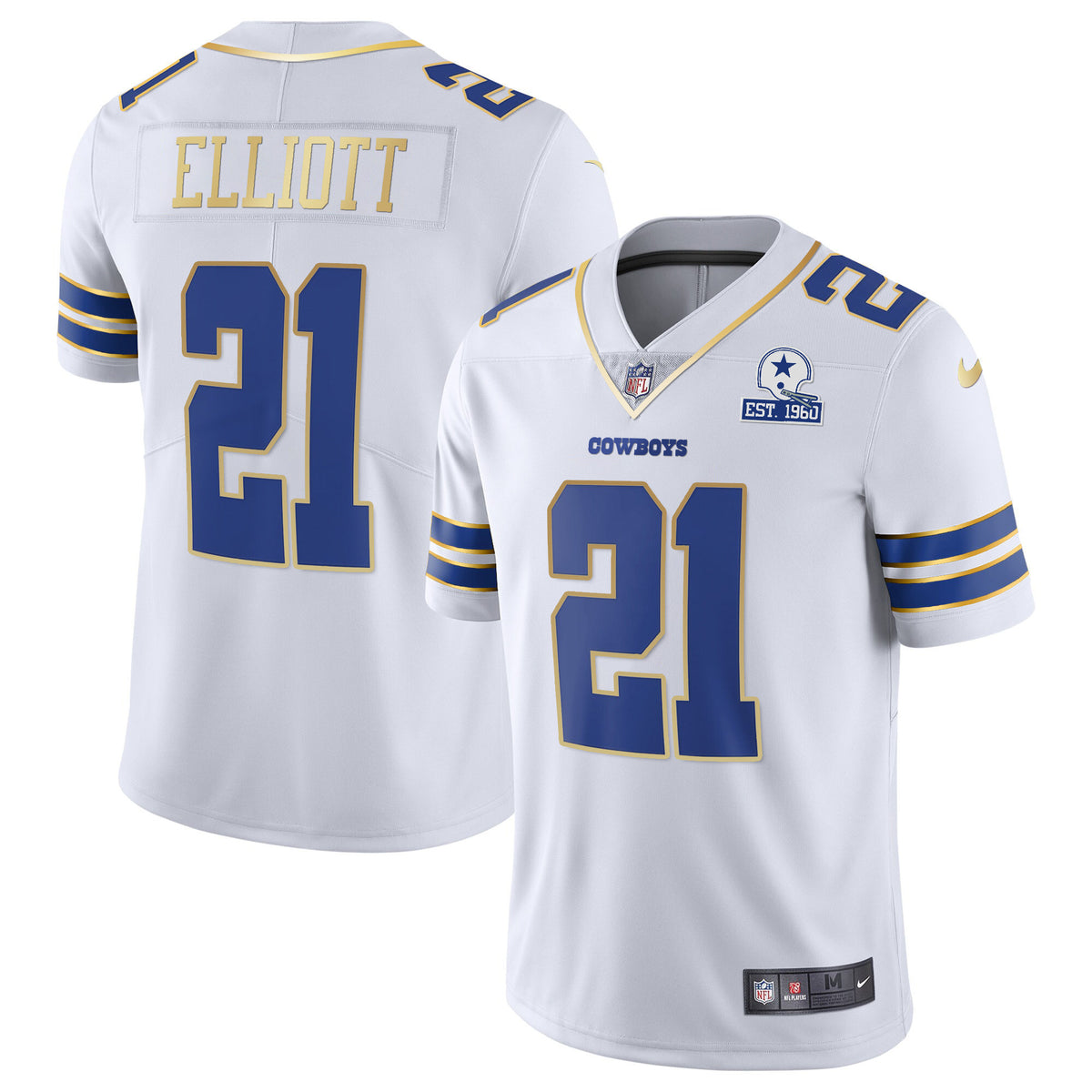 Men's Cowboys Vapor Gold Jersey - All Stitched - White Gold Trim - Ezekiel Elliott — view 1