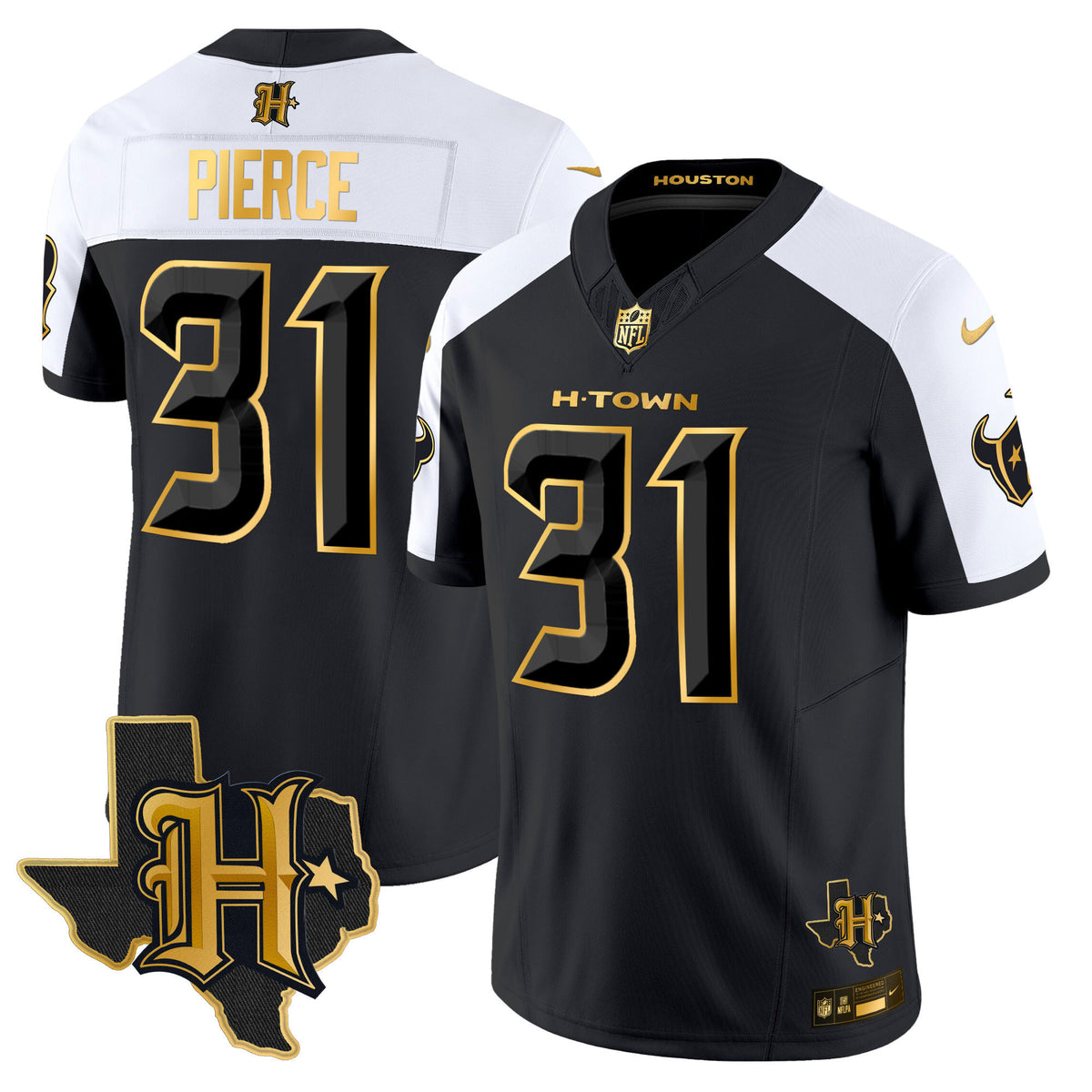 Men's Houston Texans 2024 Texas Patch Gold Vapor Limited Jersey - All Stitched - Alternate - Dameon Pierce — view 1