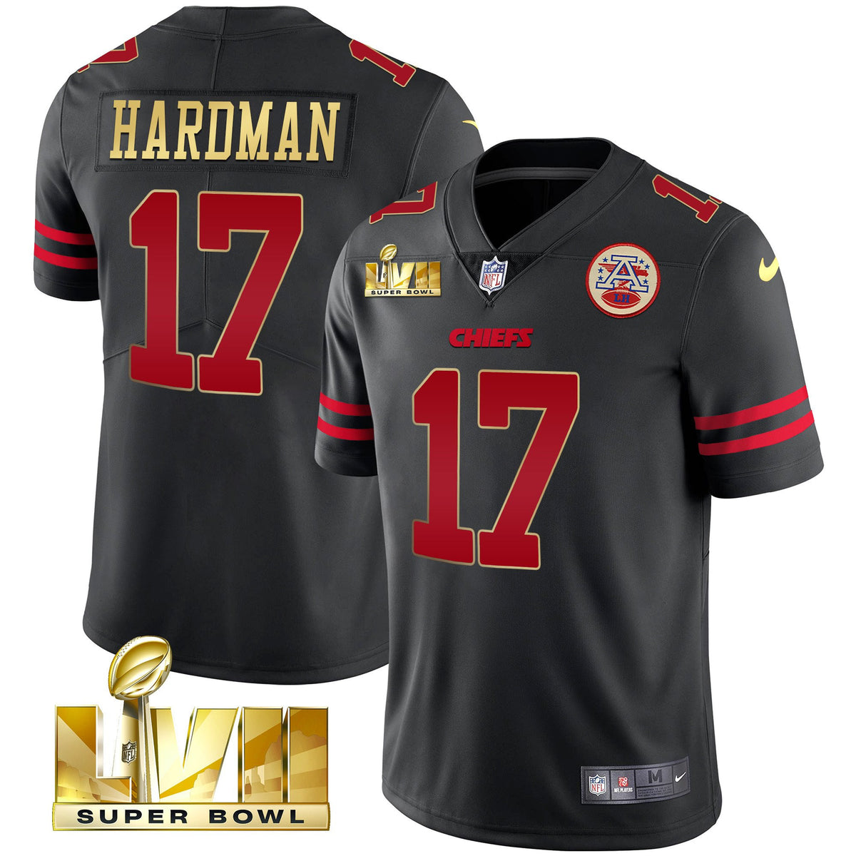 Men's Chiefs Super Bowl LVII Red Gold Vapor Jersey - All Stitched - Gold Trim - Mecole Hardman — view 1
