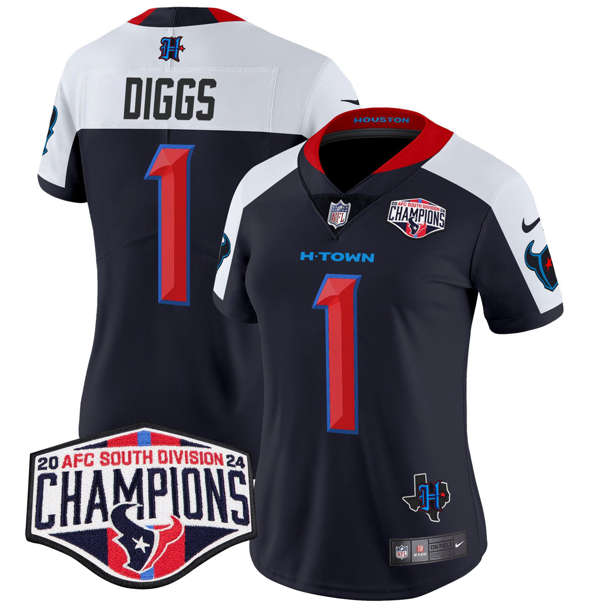 Women's Houston Texans 2024 AFC South Division Champions Patch Vapor Limited Jersey - All Stitched - Navy Alternate - Stefon Diggs — view 1